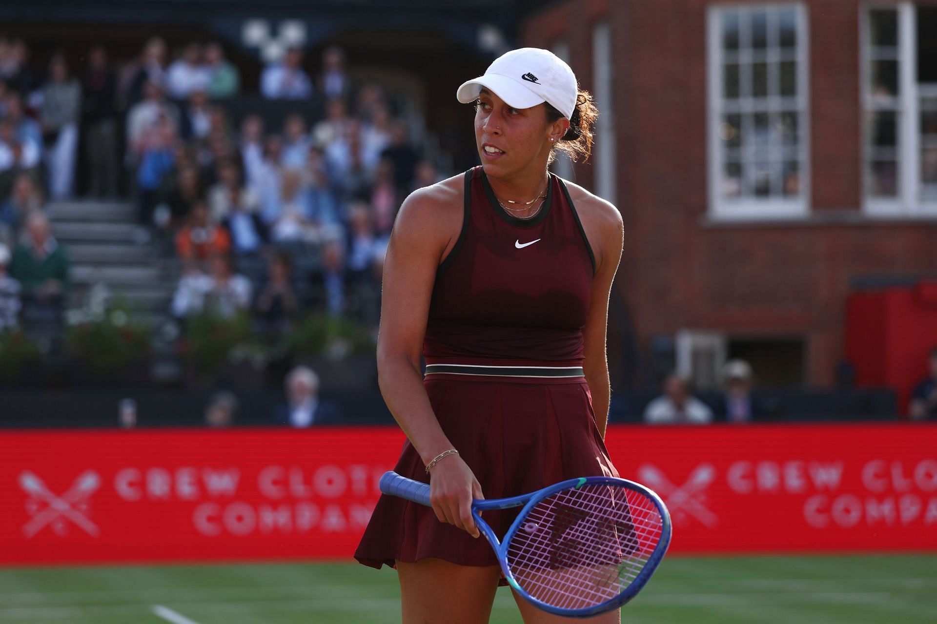 Madison Keys looks on during her 2R win at Queen's Club | Image Source: Getty
